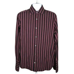 Banana Button Down Shirt ~ 16-16.5 Large  ~ Burgundy ~ Long Sleeve ~ Striped